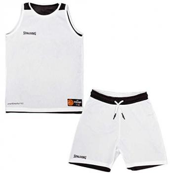 Conjunto de Baloncesto Double Face Spalding para niño, color Blanco y Negro, incluye camiseta y pantalón corto, disponible en talla XS