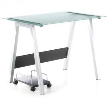 hjh OFFICE 673920 Escritorio 100x70 Delphi Plateado, Mesa de Ordenador con Vidrio Satinado