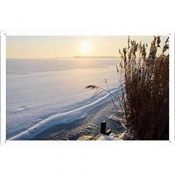 Metal cartel Cartel de chapa Hojalata sesión Winter Lake Snow Cover Bushes Coast Dream 48421 Retro Vintage Pared Decoración by hamgaacaan