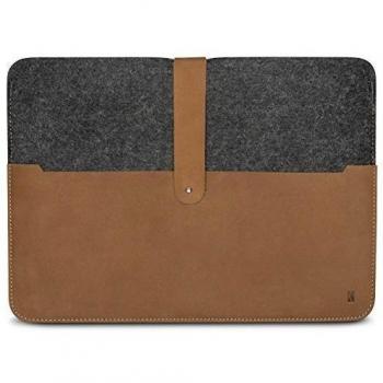 Funda MacBook Pro 15 pulgadas fieltro y piel KANVASA Woods - Premium cubierta case cover para Macbook - Gris / Marrón - Bolso vintage mezcla lana y cuero genuino
