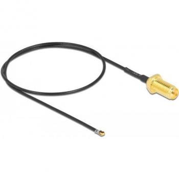 Cable Antena Delock MHF 4L LK a RP-SMA hembra - 35 cm, 1.37 mm, coaxial, negro