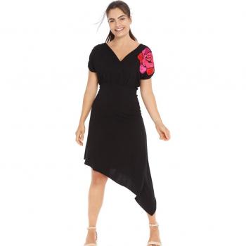 Mamatayoe - Vestido midi con escote en pico y bajo asimétrico, color negro