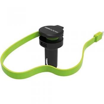 Cargador de Auto RealPower 2400mA con Cable Lightning Integrado y 1x USB, Negro y Verde
