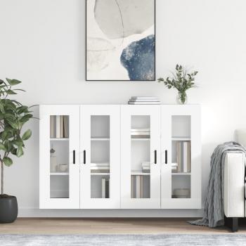 Gabinetes de pared 2 PCs blanco pulido de múltiples capas de madera y madera de ingeniería brillante