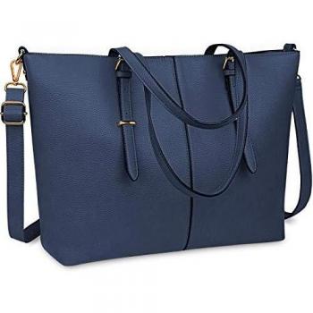 NUBILY Bolsos de Mujer Bolso para Portatil 15.6 Pulgadas Bolso Grande Bolso Tote Bolso de Hombro Bolso Shopper Bolso de Cuero Azul