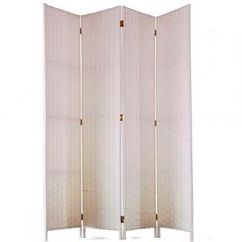 Biombo de 4 paneles de fibras naturales color blanco - Dimensiones: 180 x 180 cm