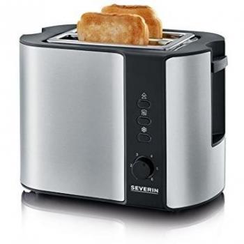 SEVERIN Tostadora automática, tostador ancho con soporte para panes, tostadora doble para calentar y descongelar, 800 W, acero inoxidable cepillado/negro, AT 2589