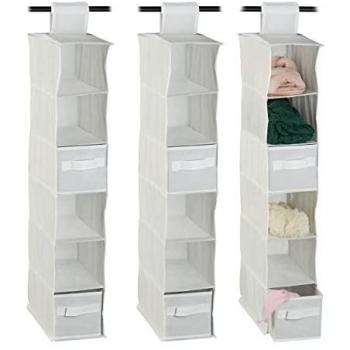 Organizador Colgante Relaxdays 3x con 6 Estantes y 2 Cajones, Tela-Cartón, 82 x 14,5 x 30 cm, Blanco