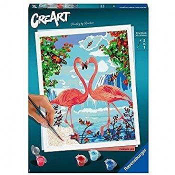 Ravensburger, CreArt, Flamencos Enamorados, Pintar por Numeros Adultos, 1 Pincel con 2 Puntas, Kit de Pintura, Animales, Painting by Numbers
