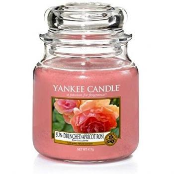 Yankee Candle Tarro de Cristal Aroma de Rosa y Albaricoque - Modelo Mediano 411 g