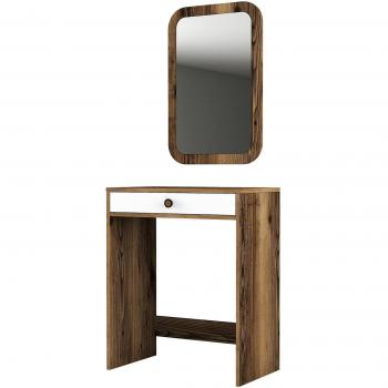 Consola Multiusos Dmora Baunei, Gabinete de Soporte y Escritorio de Pasillo, 70x85h40 cm, Color Nogal y Blanco