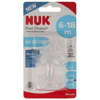 NUK First Choice+ Tetina de Silicona Talla L (6-18 meses) con Sistema Anticólico, Flujo Variable, 2 Unidades