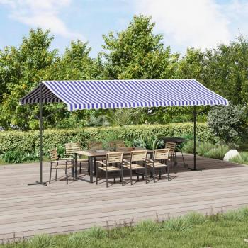 Tienda de campaña y toldo de pie Sun azul y blanco 500x300 cm en tela y acero