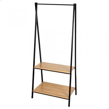 Burro Ropa Industrial de Madera y Acero con Perchero y Zapatero, 2 Estantes de Almacenamiento, 64x40x150 cm