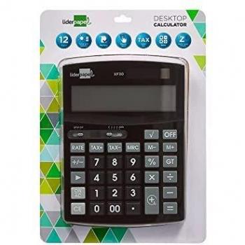 CALCULADORA LIDERPAPEL SOBREMESA XF30 12 DIGITOS TASAS SOLAR Y PILAS COLOR NEGRO 190X140X25 MM