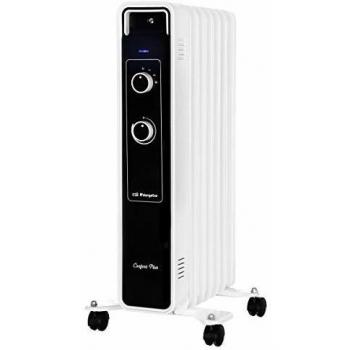 Radiador de Aceite Orbegozo RJ 1500, Blanco/Negro, con 7 Elementos Caloríficos y 3 Niveles de Potencia (600-900-1500W), Termostato Regulable