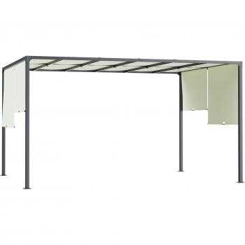 Outsunny Pérgola de Jardín 3x4 m con Techo Deslizable Cenador con Luces LED Energía Solar Marco de Acero para Patio Terraza Balcón Crema