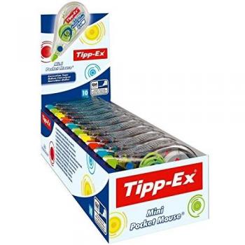 Tipp-Ex Mini Pocket Mouse Cinta Correctora – 6 m x 5 mm, Colores Surtidos, Caja de 10 Unidades