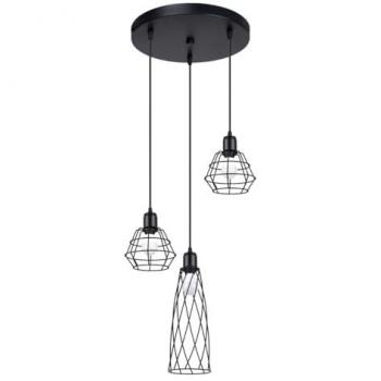 Lámpara colgante Sollux Suba 3P negra con 3 fuentes de luz E27, bombillas no incluidas, diseño minimalista para salón y dormitorio, dimensiones 38x38x120cm