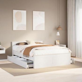 Cama con cabecero sin colchón de madera maciza blanca 150x200 cm