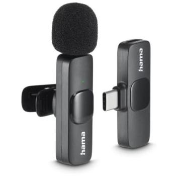Micrófono Lavalier Inalámbrico Hama Smart Wireless USB-C Omnidireccional con Reducción de Ruido y Autonomía de 4,5 Horas