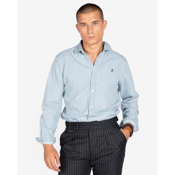 Harper & Neyer - Camisa de algodón de hombre corte slim lisa azul claro