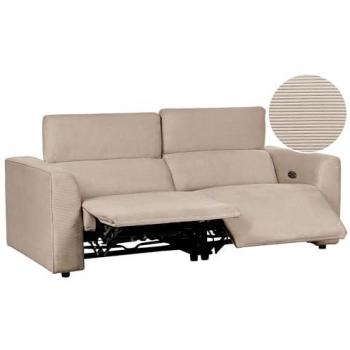 Sofá 2 plazas reclinable eléctrico de pana beige arena con puerto USB y reposapiés ajustable Ulven