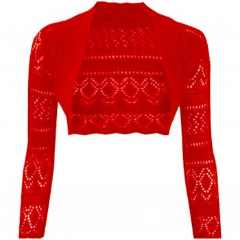 Para mujer manga larga ganchillo de punto Bolero, Bolero recortada Cardigan Top 6 - 12 negro Red -Long Sleeve Crochet Knitted Shrug Talla única