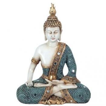 Figura de Buda Pequeño Sentado Azul 8x19x24cm - Colección Oriental Signes Grimalt Decor And Go