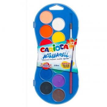 Estuche de 12 acuarelas Carioca Acquarell Watercolors con pincel y estuche de plástico