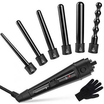 Rizador de Pelo Profesional 6 en 1 set con Conos Temperatura Ajustable Cerámicas de Turmalinas Intercambiables,Planchas rizadoras no Dañar el Pelo, con Guante