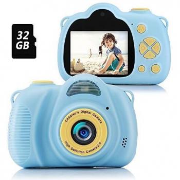 Fede Cámara Fotos Infantil Cámara Digital para Niños, Juguetes Regalos para Niños o Niñas de 3 a 12 Años, Pantalla HD de 2 Pulgadas 12MP 1080P Tarjeta de 32GB TF Azul