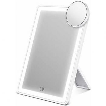 ESR7GEARS Espejo Maquillaje con Luz 72 Leds, Desmontable Aumento 10X, Espejo cosmético con Ajustable Iluminación Tricolor Regulación de Color e Intensidad, Carga con USB o Batería