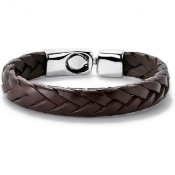 UNO de 50 Sterling Silver Plated Cognac Braided Leather Bracelet
