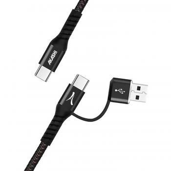 Cable USB-C a USB-C con Adaptador USB-A 2 en 1, Sincronización y Carga Rápida 60W, Longitud 1 Metro, Color Negro