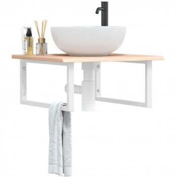 Estante de lavabo de pared de acero y madera maciza de roble vidaXL