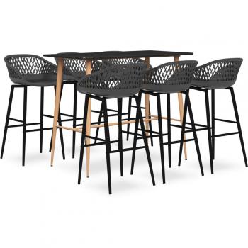 Conjunto de mesa alta y taburetes de bar 7 piezas negro y gris