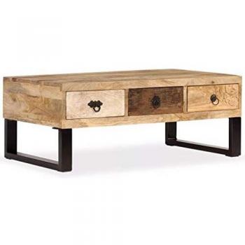 vidaXL Solid Mango Wood Coffee Table with 3 Drawers 90x50x35 cm