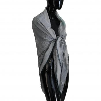 Costume National Gray Print Shawl Foulard Fringes Scarf