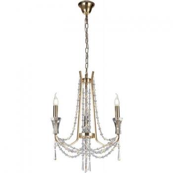 Araña sin pantallas Armand oro francés 3 bombillas 87cm, lámpara de techo colgante 3 luces E14, acabado en oro francés con detalles en cristal
