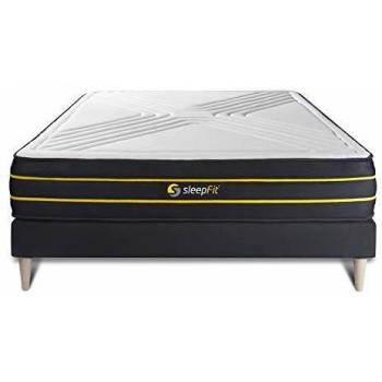 Base tapizada negra SLEEPFIT + Colchón de espuma viscoelástica Ultra Memory 160 x 200 cm - Altura: 26 cm