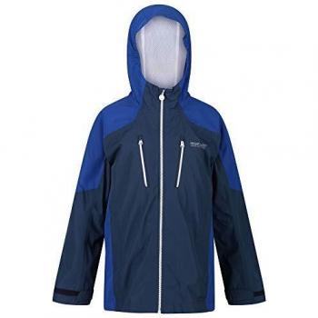 Regatta Junior Calderdale-Chaqueta Impermeable, Transpirable, con Forro De Malla Y Capucha Jackets Waterproof Shell, Unisex niños, Dark Denim/Nautical Blue, 3-4