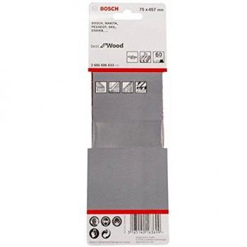Bosch X440 - Banda de Lija para Madera, 75x457 mm, Grano 80, Paquete de 3 Unidades
