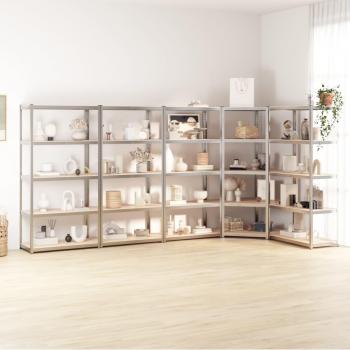 vidaXL 5-Layer Shelves 5 pcs Silver Steel & Engineered Wood
