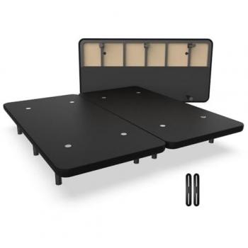 Base Tapizada Nalui de Acero 180x200cm con Tejido 3D, Altura 25cm, Reforzada con 12 Patas y 5 Barras Transversales, Fabricado en España - Negro