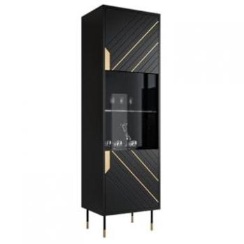 Vitrina Charlotte P105, Con puertas, Negro y Dorado, 180 x 54 x 40 cm