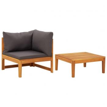 Acacia Wood 2-Piece Garden Lounge Set with Dark Gray Cushions