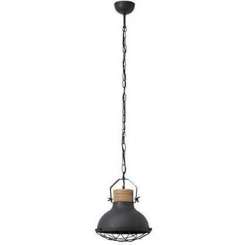 Lámpara colgante Emma de metal y madera gris Ø33cm E27, 1x A60, 40W, cadena ajustable, compatible con LED