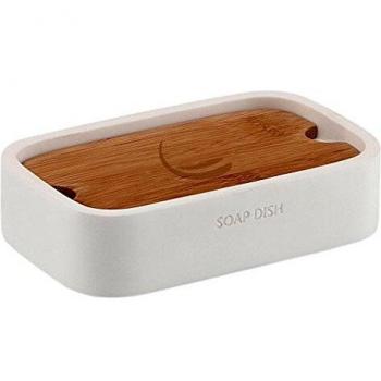 Ninfea White Bamboo Soap Dish - Gedy Resin and Wood Countertop Holder