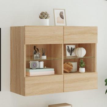 Mueble TV de pared con LED Sonoma Oak, dimensiones 78,5x30x60,5 cm, color marrón